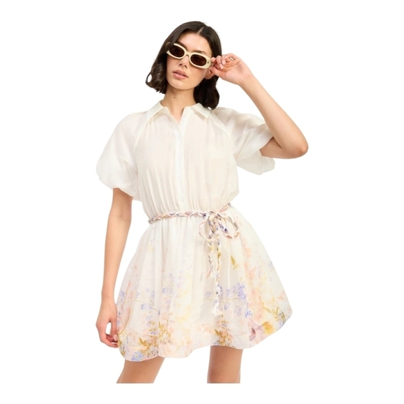 En Saison Dresses & Skirts - En Saison Taylorann Mini Dress Waist-Tie Bubble Sleeves Size Medium